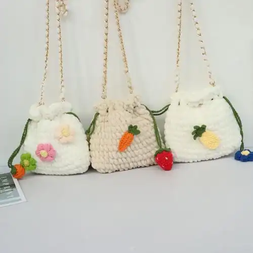 收纳小钱袋包手工diy材料包钩针编织束口袋孕期打发时间手机包