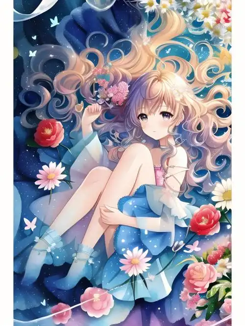 ai绘画  #再见2022  #花海  #动漫  #蓝色系穿搭  #可爱的二次元膳