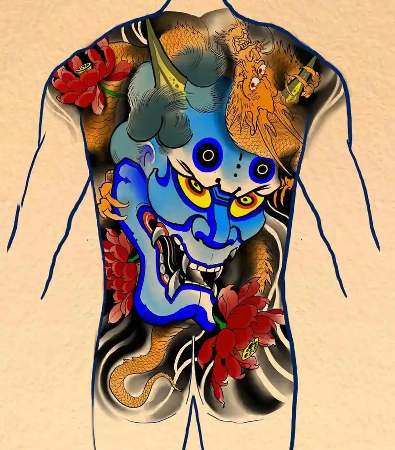 般若龙满背 #日式老传统 #般若 #龙 #纹身图案 #刺青tatto