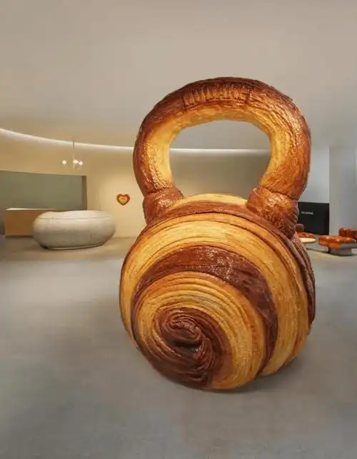 可颂后,上海有机构将巨型可颂搬进健身房办成展览,除了吸引游人打卡外