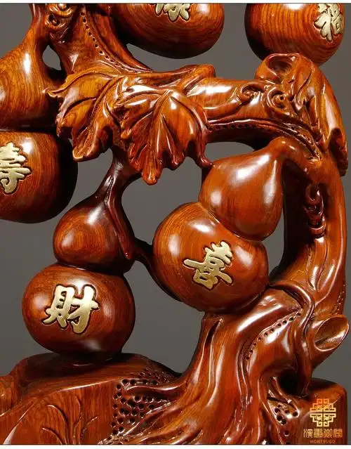 汉唐御阁花梨木雕福禄寿喜财葫芦摆件工艺品五福临门红木松鹤延年家居