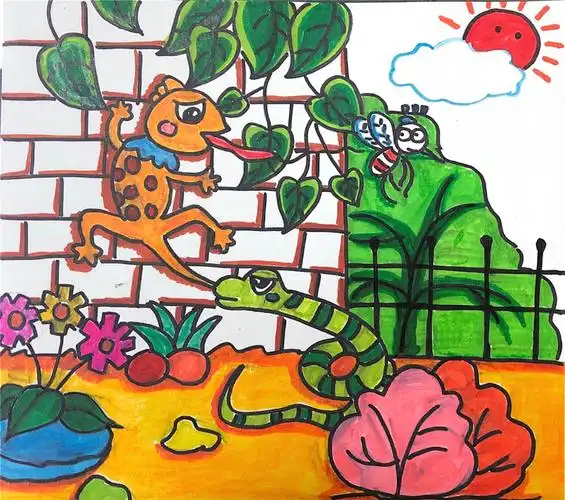 小壁虎借尾巴壁虎蛇儿童画