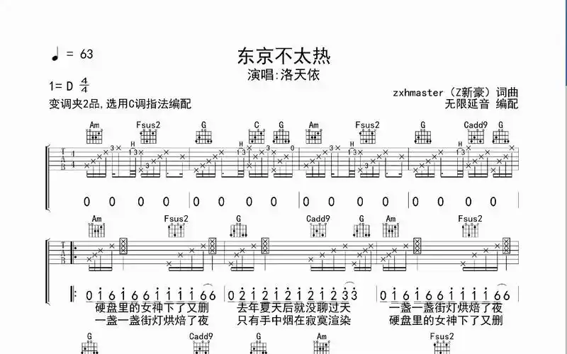 东京不太热 ,吉他谱,动态吉他谱,吉他弹唱谱,无限延音吉他-冇猫毛帽