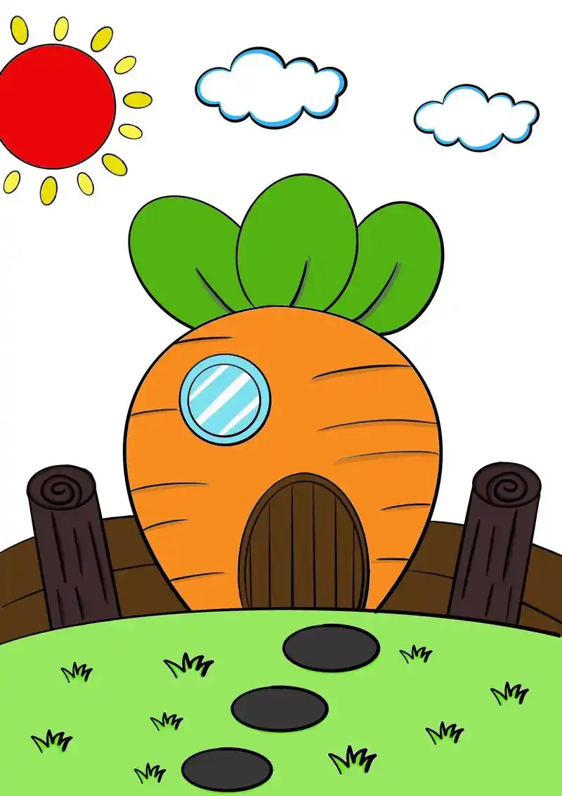 胡萝卜房子教程.儿童简笔画创意房子教程,胡萝卜房子,小学生简 - 抖音