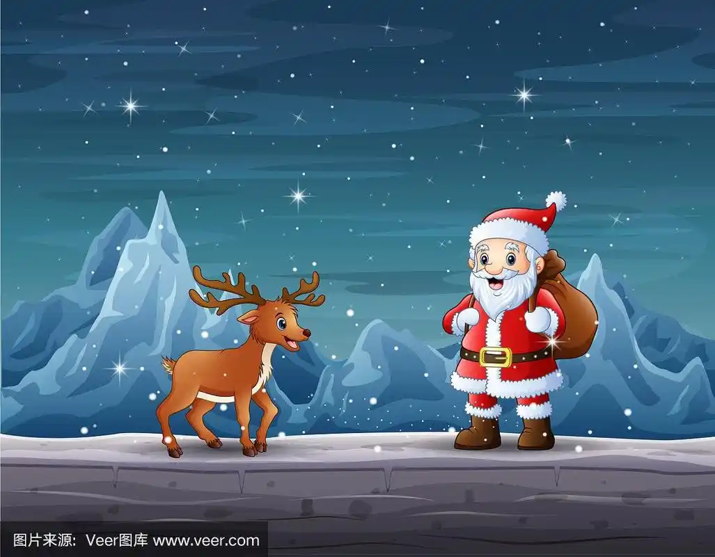 圣诞老人和驯鹿在圣诞之夜