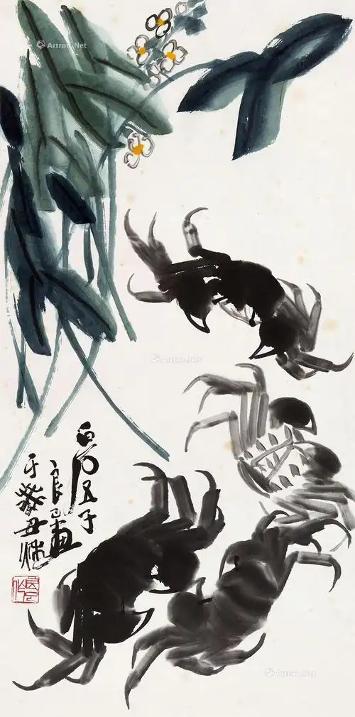 3415 癸丑(1973)年作 螃蟹图 立轴 设色纸本