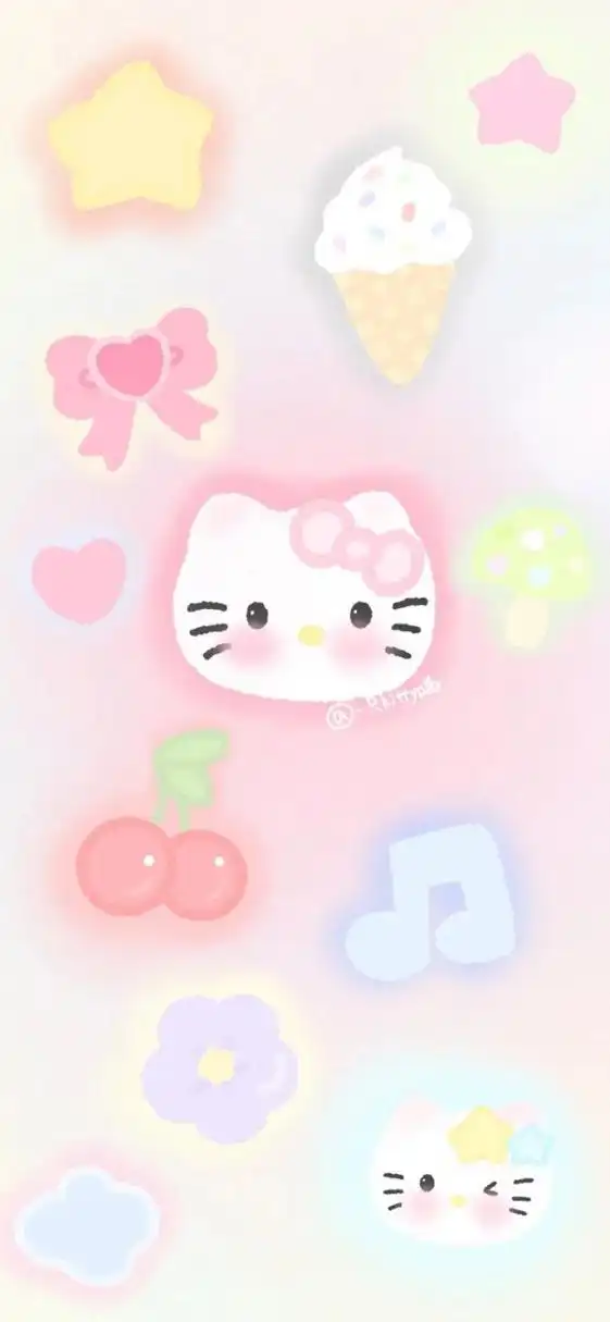 hellokitty卡通梦幻彩虹渐变色锁屏可爱壁纸#壁纸