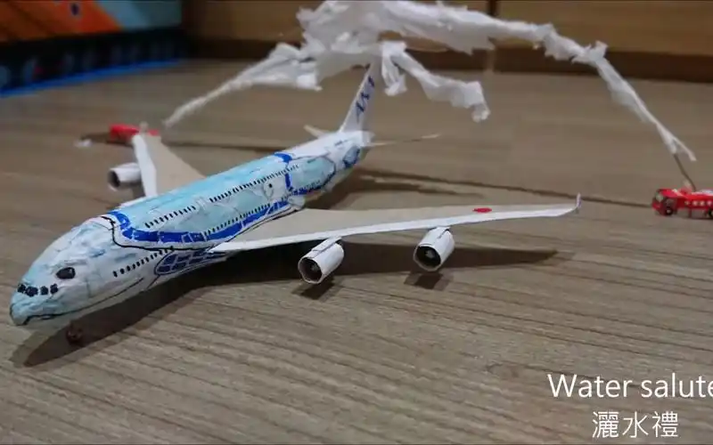 【ja hsun】全日空空客a380-800"蓝海龟"彩绘客机手工纸模型制作