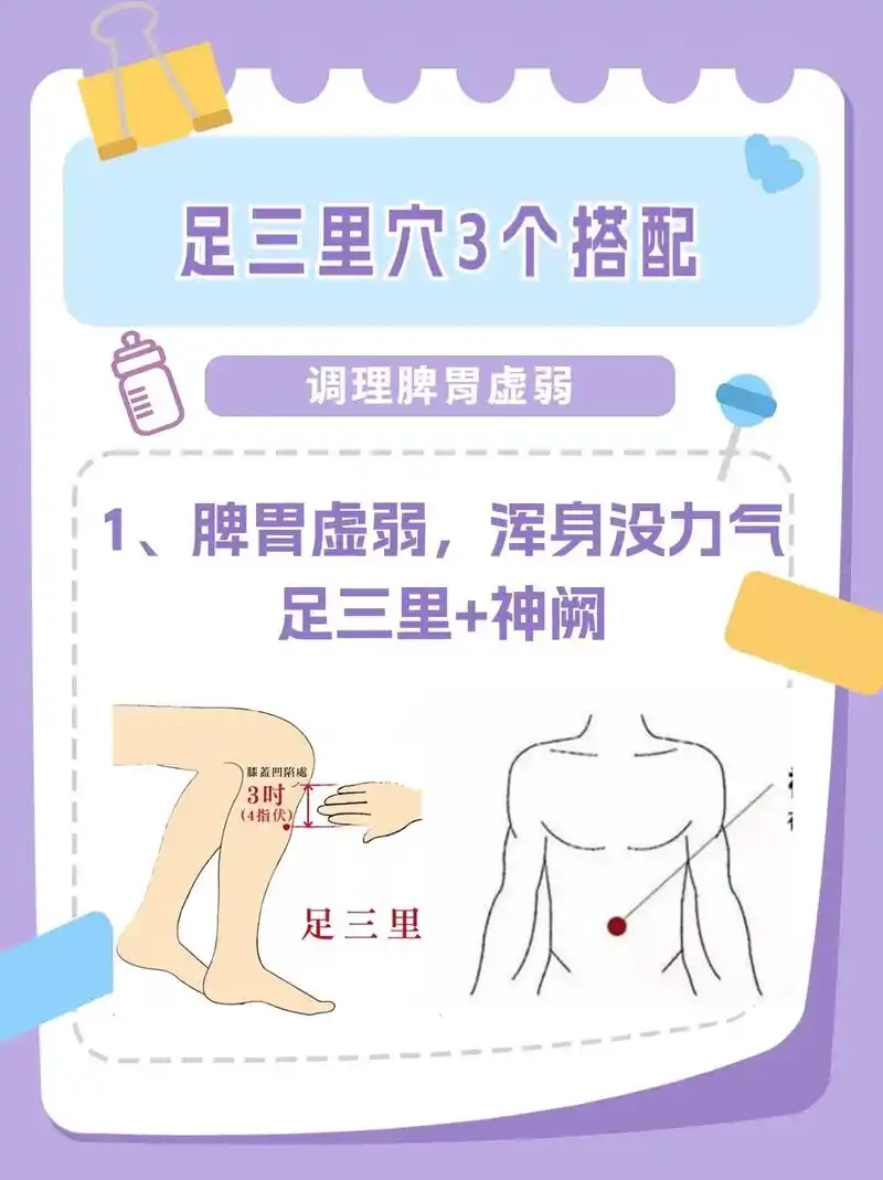 脾胃虚,足三里穴三个搭配.足三里穴在我们的胃经上,有健脾和胃 - 抖音