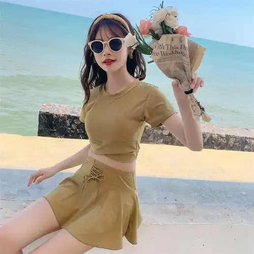 女生泳衣女大学生上课保守女式游泳衣分体女款纯欲风小胸平胸专用