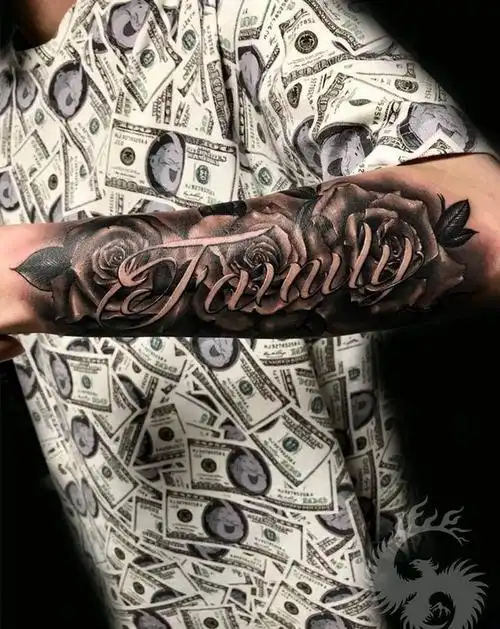 花体英文纹身图片_手臂花体字欧美写实纹身图案