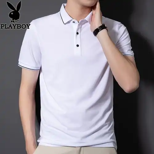 花花公子短袖恤男翻领夏季男士纯色百搭半袖体恤t恤