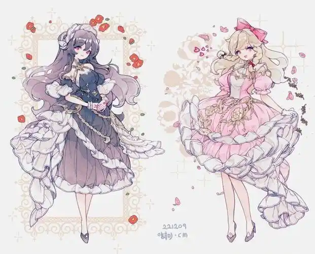 动漫少女华丽礼服服饰设计素材分享~_形状_服装_袖子