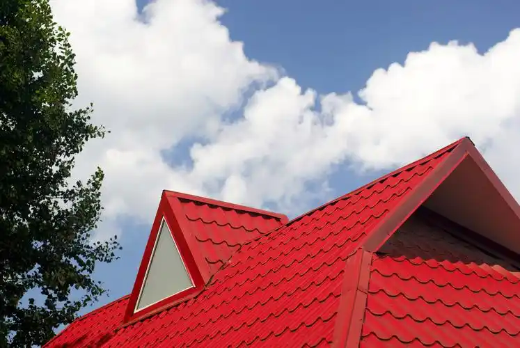 红色,瓷砖,房顶,背景,阴天