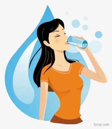 喝水的长发女孩png素材透明免抠图片-卡通手绘
