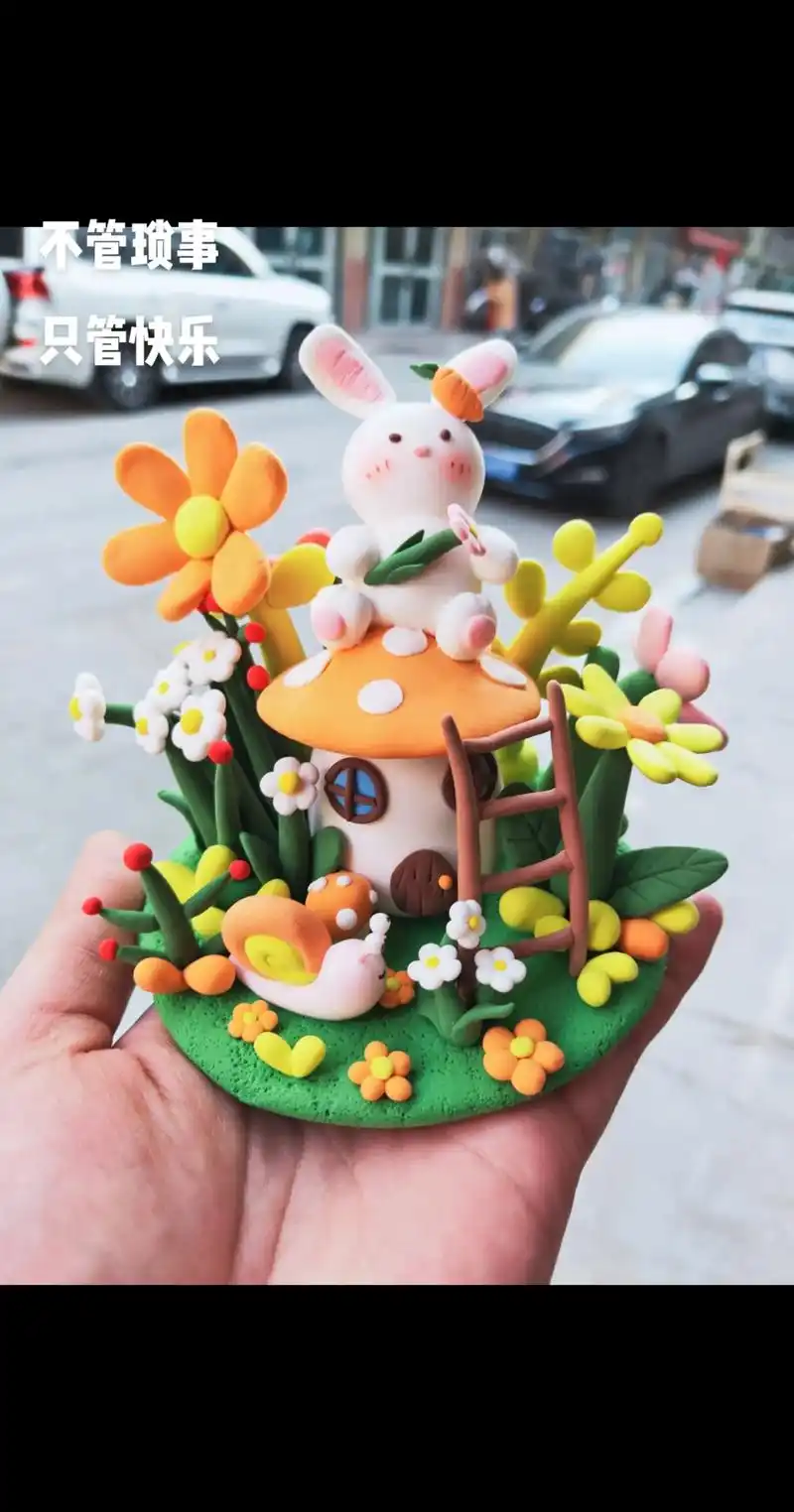 黏土diy～小白兔的秘密花园#超轻粘土手工 #创意手工作品制 - 抖音