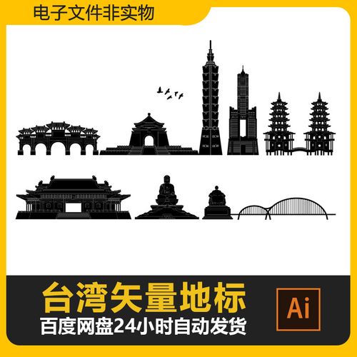 台湾城市剪影地标建筑标志会展背景台湾旅游景点ai矢量素材