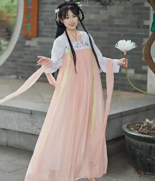 古风古装衣服女仙女超仙日常齐胸襦裙大码成人汉服套装广袖蓝裙子3xl