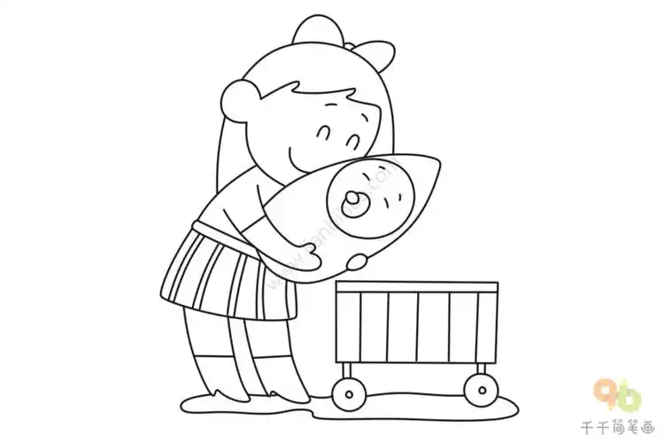 宝妈和小宝贝简笔画