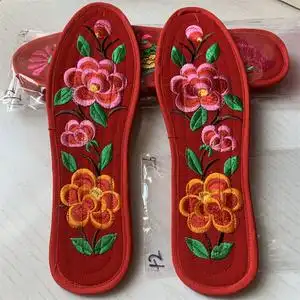 42码妈妈纯手工制作红色绣花面纯棉鞋垫农村老手工制作吸汗防臭