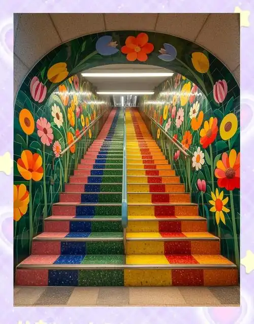 花儿主题楼梯彩绘设计:让自然之美融入生活