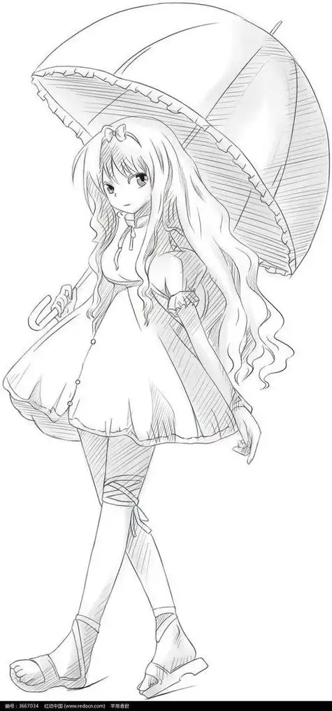 动漫 自截二次元素描图设计图画画动漫女孩素描图片铅笔画得动漫人物