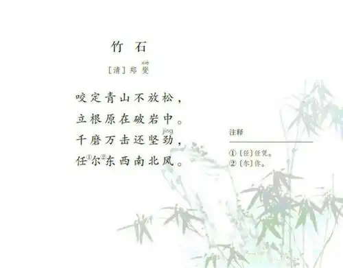古诗文学习050:六年级下册,郑燮《竹石》