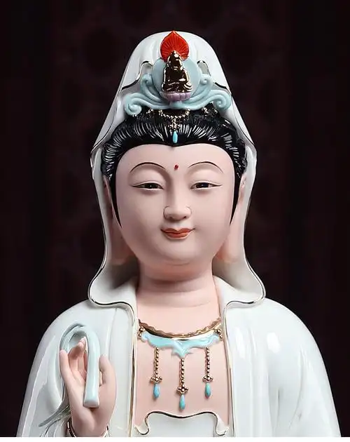 观音菩萨佛前家用七珍陶瓷坐莲南海观音菩萨佛像客厅家用供奉观世音