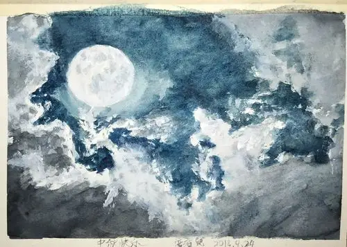 临摹的中秋月亮照着b站上浣熊神菌的视频画的