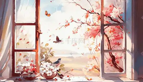 插画挑灯阅读冲刺高考毕业季毕业彩色窗户边油画质感花瓶手绘插花花瓶