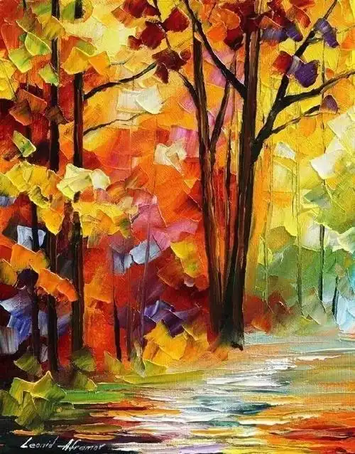 水粉画素材:金色的秋天