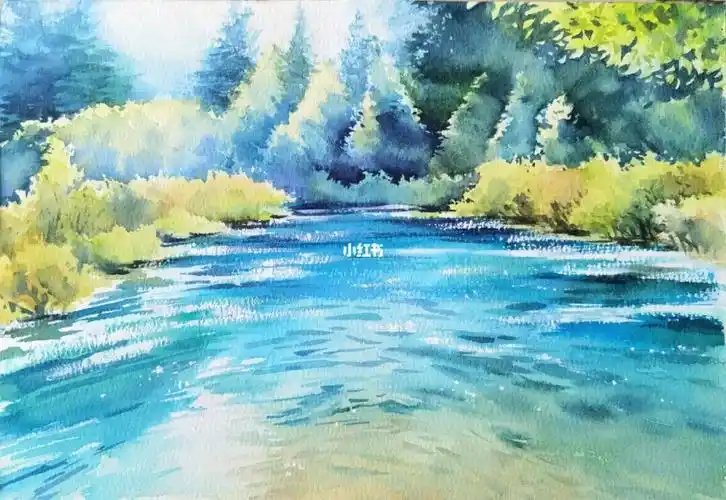 水彩临摹 第一次画湖面