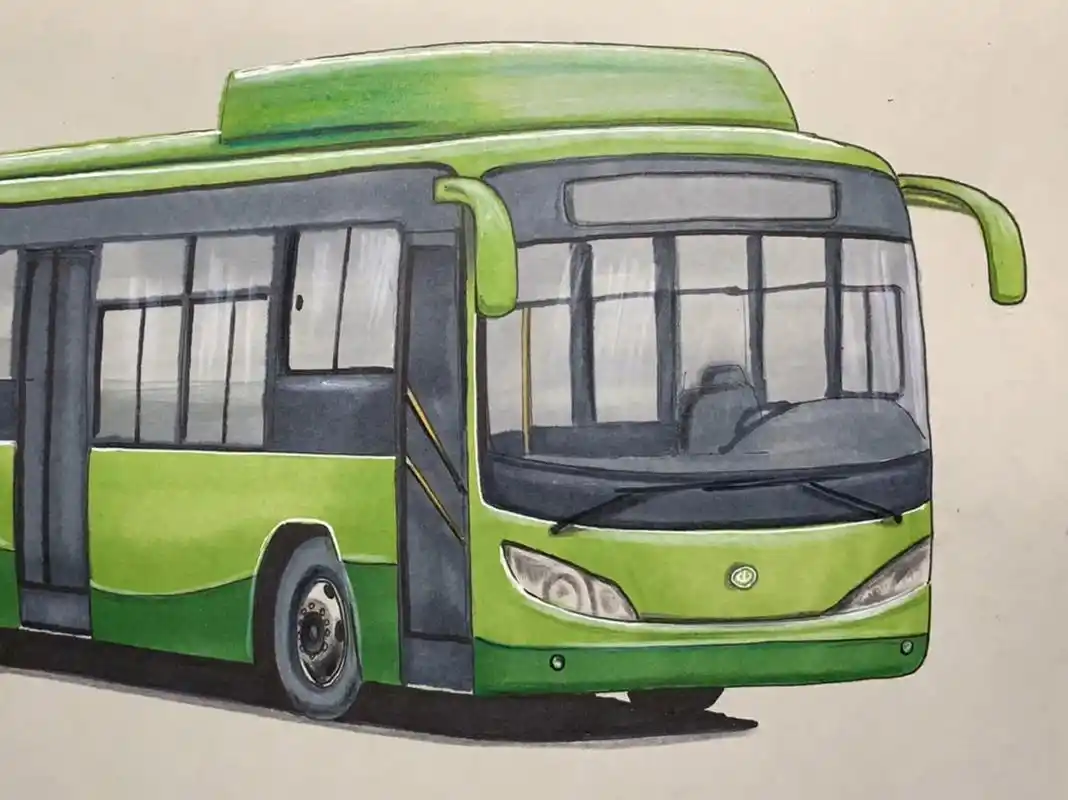 手绘中大客车,城市公交车
