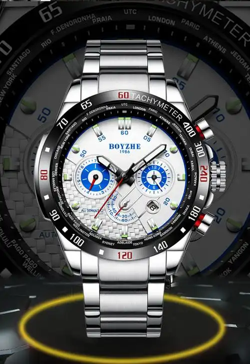 机械表-boyzhe博雅哲时尚夜色光多功能机械表运动风
