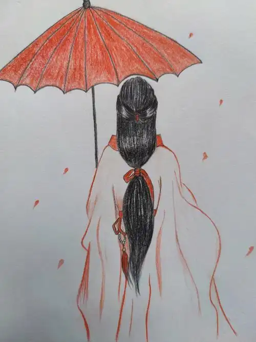 自学彩铅画10古风美人背影3