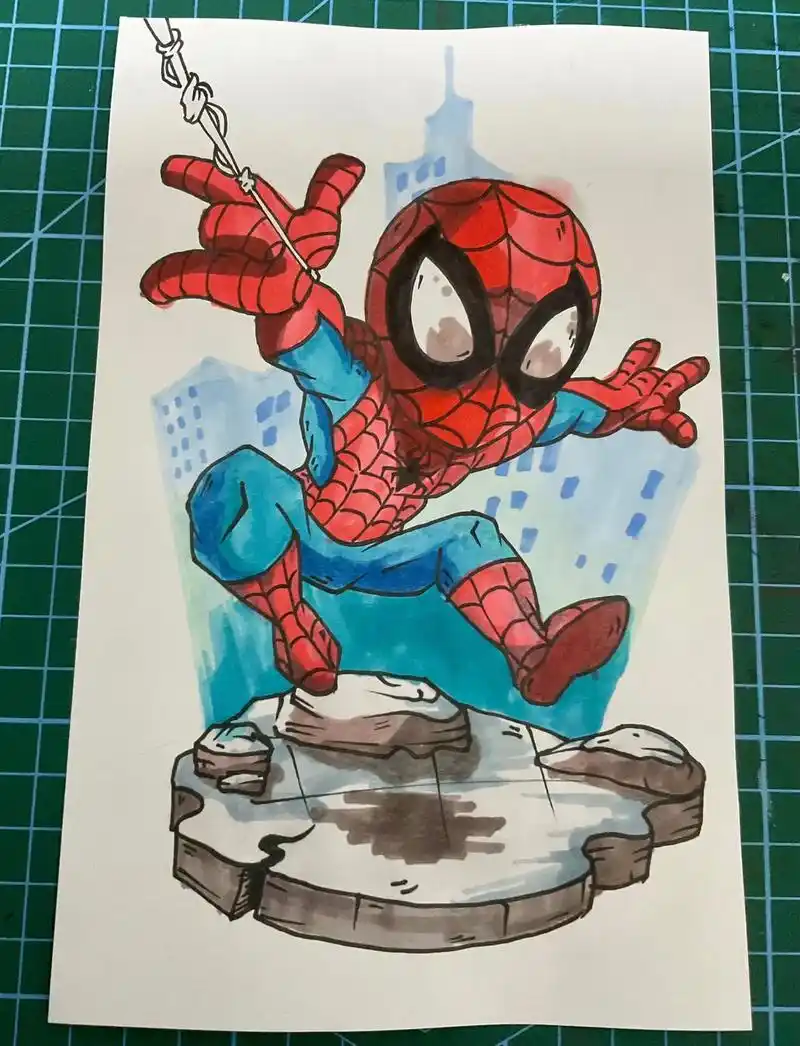 蜘蛛侠动漫卡通绘画马克笔儿童画.