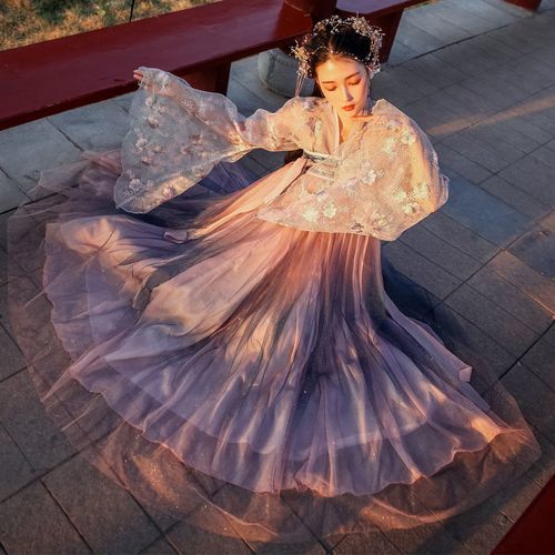 汉服齐胸襦裙女成人古装仙女飘逸百褶中国风交领广袖春夏刺绣印花