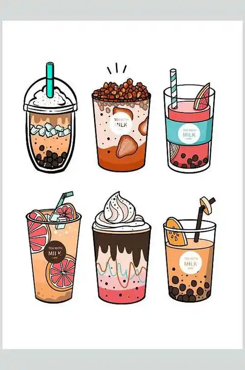 西式风格卡通手绘奶茶元素