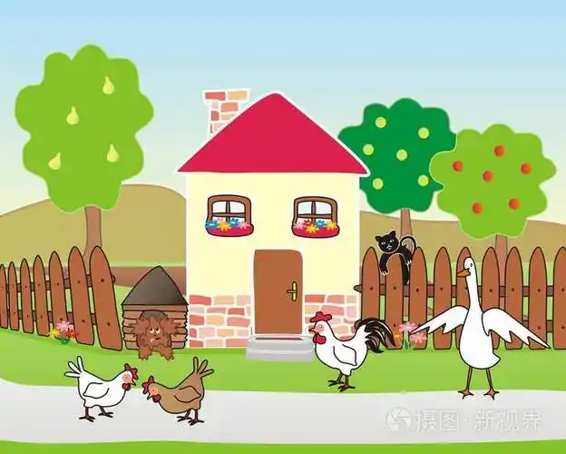 农场动物的房子和花园向量例证