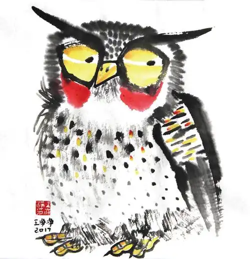 21幅宣纸水墨插画猫头鹰