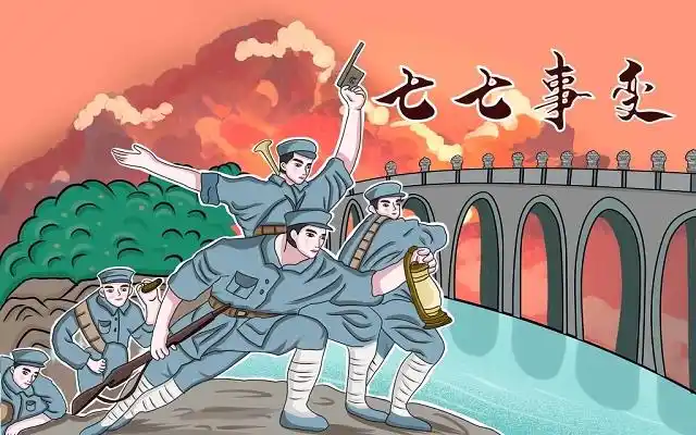 抗战胜利日卢沟桥七七事变勿忘国耻爱国教育卡通手绘原创插画海报