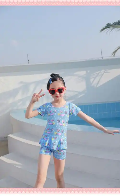 小女孩泳衣套装青少年612岁少女女生休闲游泳衣小女孩连体泳装平角裙