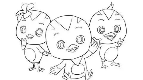 萌鸡小队中的可爱的大宇 朵朵与欢欢儿童亲子简笔画