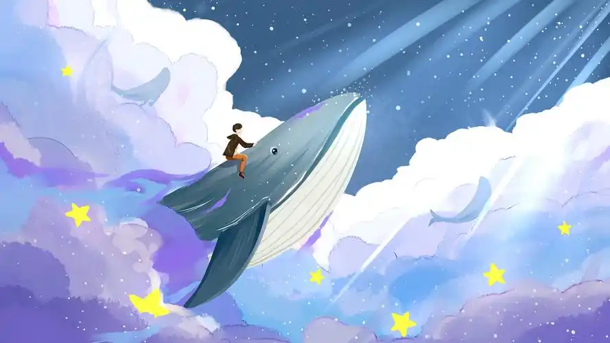 鲸鱼视频素材唯美梦幻彩虹海浪鲸鱼背景mp4视频pr模板卡通鲸鱼背景