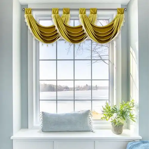 代发【提供图片】绒布帷幔帘头波幔装饰窗帘串珠装饰流苏跨境外贸