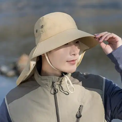 跨境新款防晒钓鱼帽子夏季登山户外男士遮阳帽徒步野外护颈太阳帽