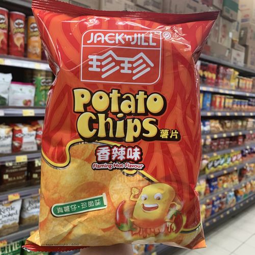 零食香港代购进口珍珍薯片烧烤香辣辣味60g膨化食品