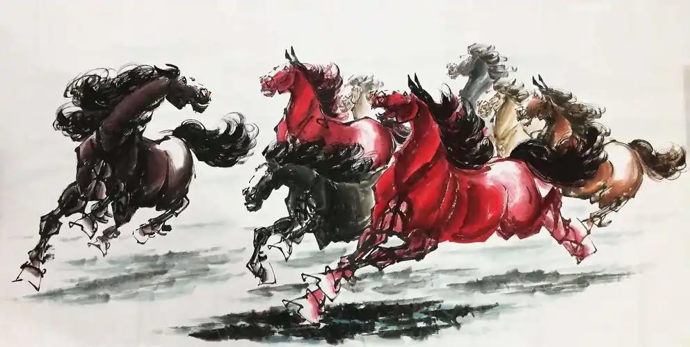 叶艺霖老师的国画八骏图