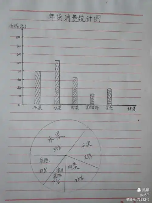我们从小就应该学会理财,瞧,我把购置的年货做成了统计图,是不是一