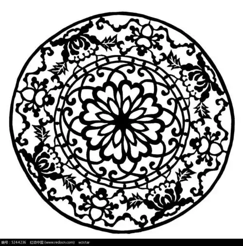 圆形大牡丹剪纸矢量素材